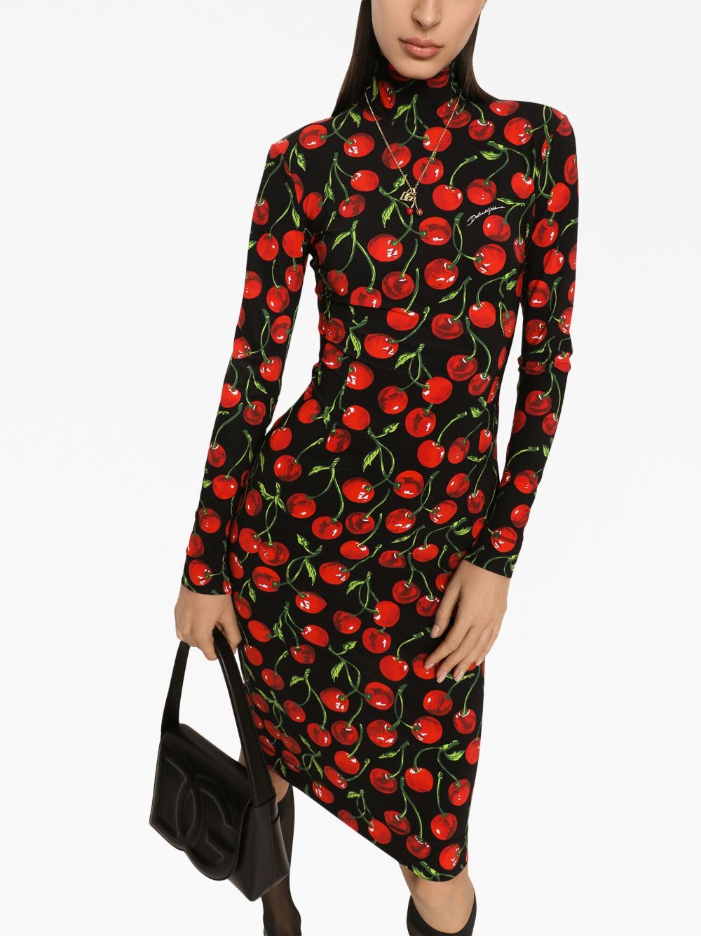 Shop Dolce & Gabbana Cherry-print Midi Dress In Black