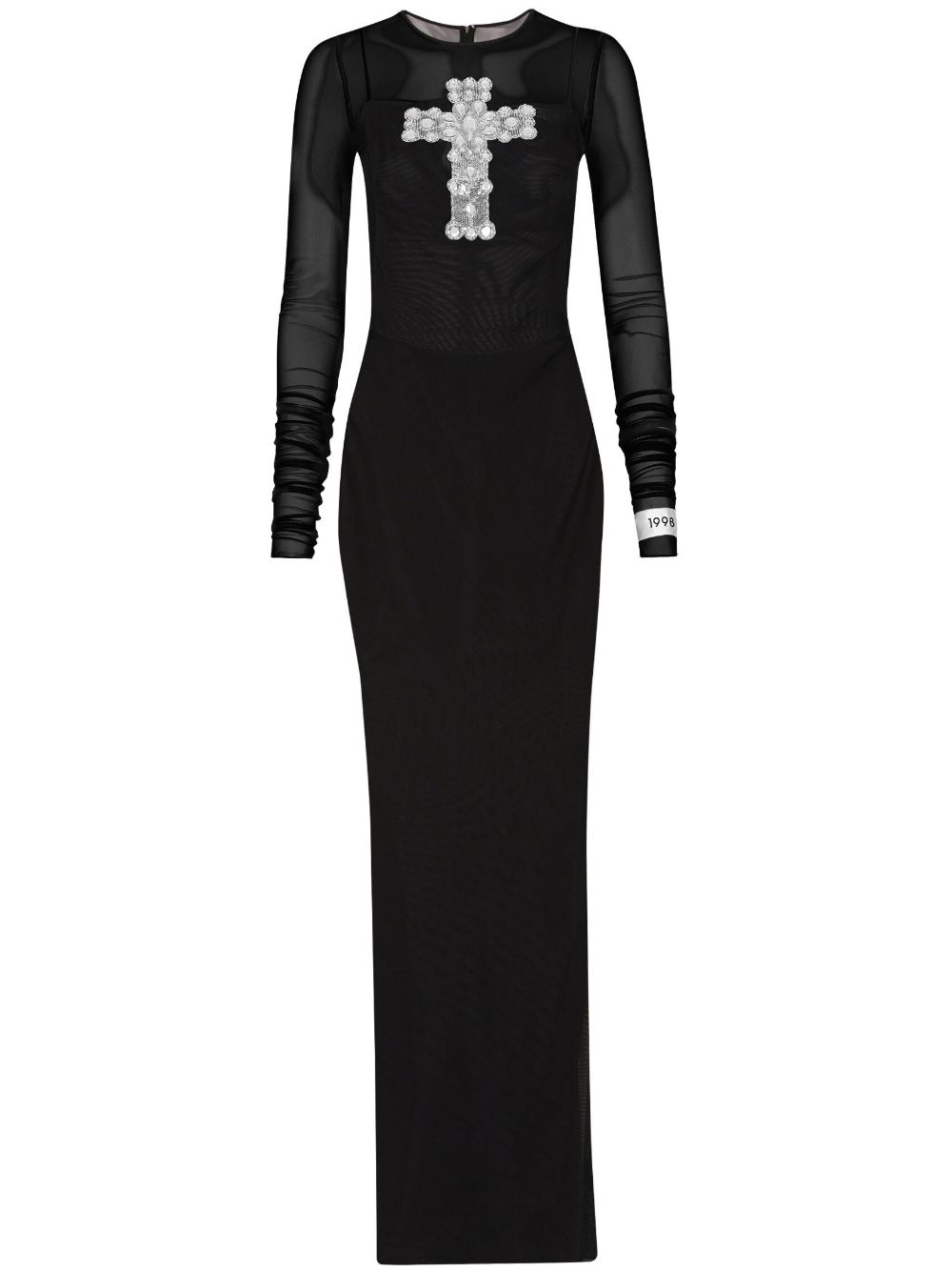 Dolce & Gabbana cross-embellished tulle long dress - Black