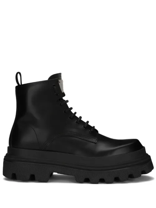 Bottines en cuir à plaque logo - Dolce & Gabbana - Modalova
