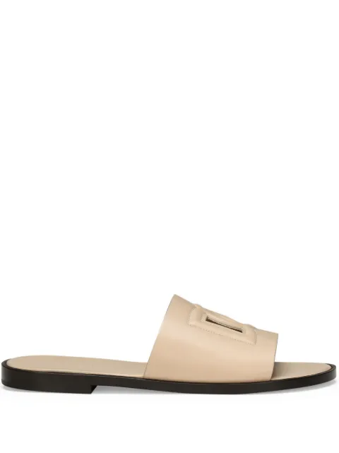 Dolce & Gabbana embossed-logo leather slides