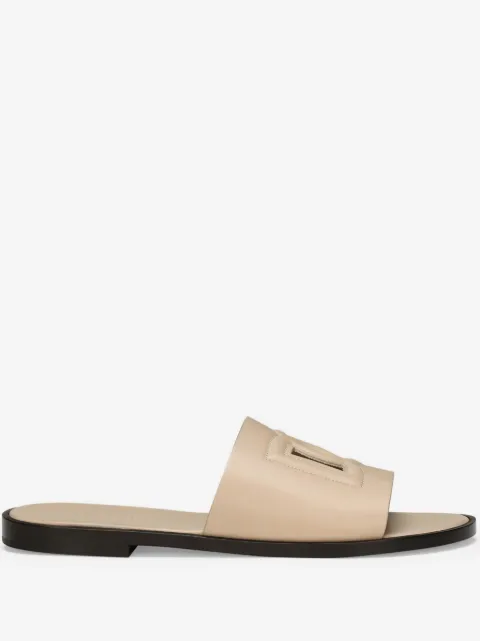 Dolce & Gabbana embossed-logo leather slides