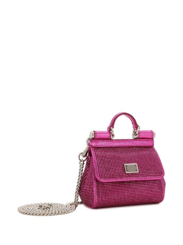 Sicily Mini Embellished Satin Shoulder Bag in Pink - Dolce Gabbana