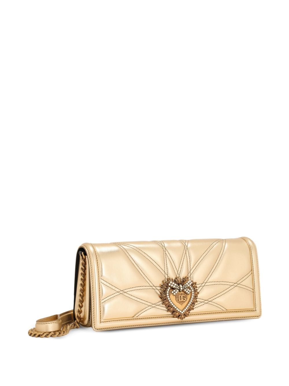 Shop Dolce & Gabbana Devotion Metallic-effect Leather Bag In Gold