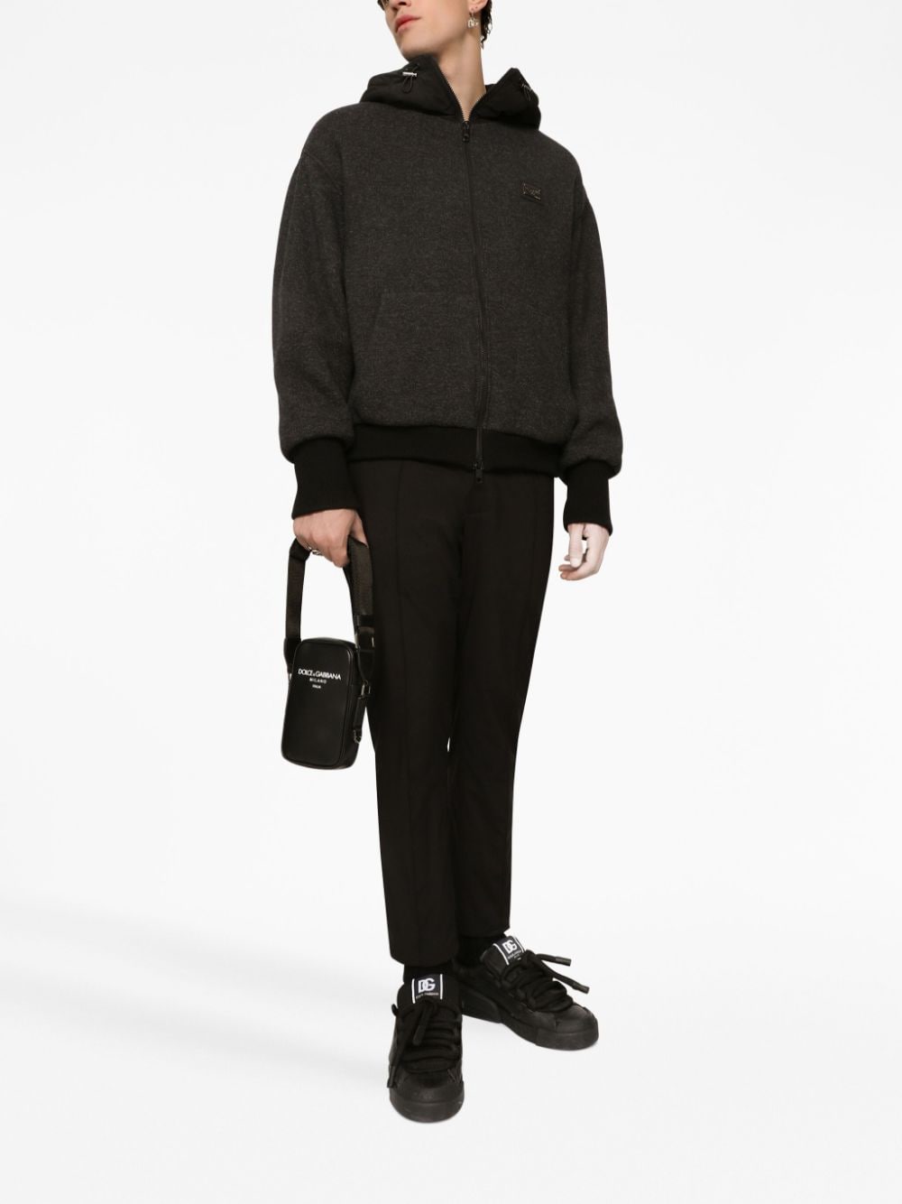 Shop Dolce & Gabbana Logo-print Leather Shoulder Bag In Black