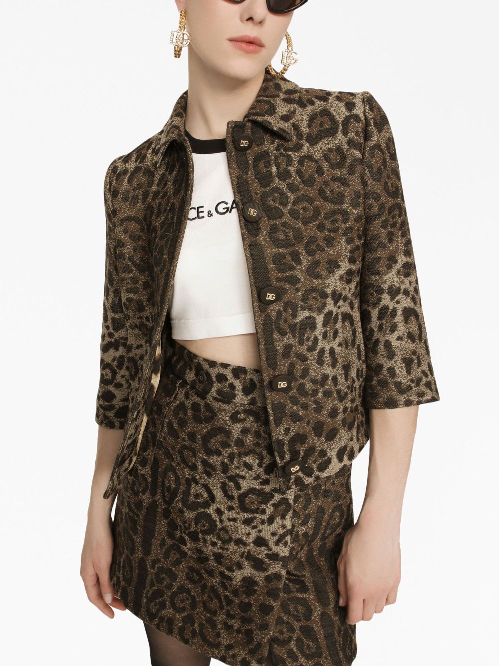 Shop Dolce & Gabbana Leopard-patterned Jacquard Jacket In Brown