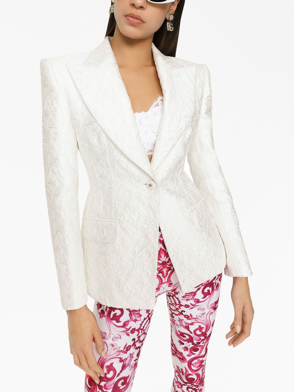 Shop Dolce & Gabbana Turlington Brocade Blazer In White
