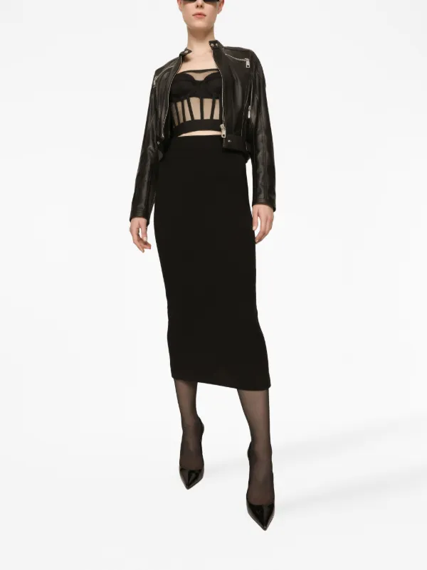 スカート DOLCE  GABBANA Women Mid Skirts F4CQHT BLACK Wool midi pencil skirt with front slit in Black for Women