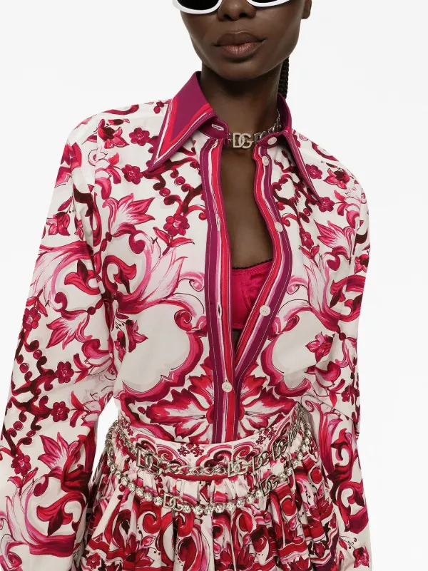 Dolce & Gabbana Majolica-print Cotton Shirt | Red | FARFETCH