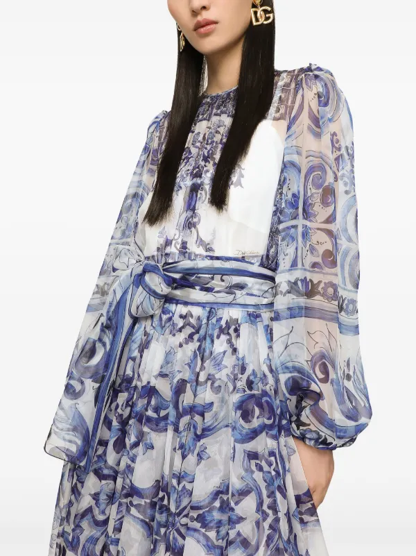 Dolce & Gabbana☆マジョリカプリント シルク ミディドレス Dolce & Gabbana マジョリカプリント シルクドレス | ブルー