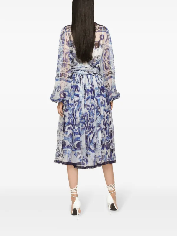 Dolce & Gabbana マジョリカプリント シルクドレス | ブルー