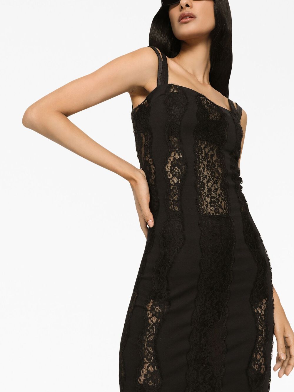 Shop Dolce & Gabbana Lace-embellished Midi Dress In Black