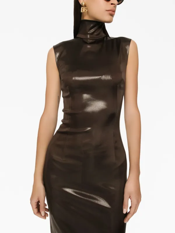 knee length dresses for ladies High Neck Tie-Back Midi Dress