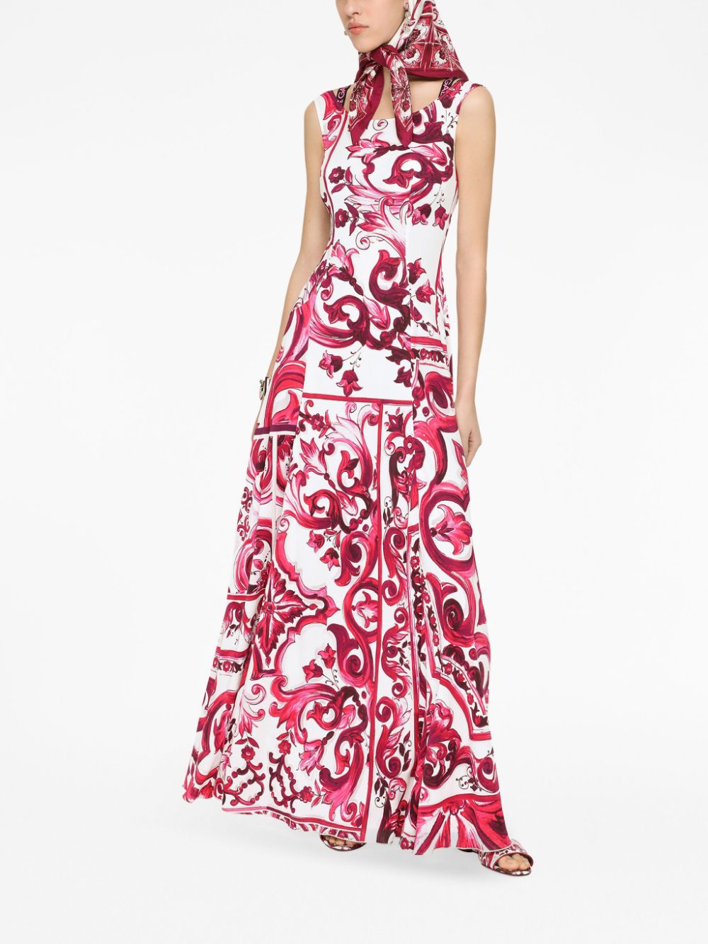 Shop Dolce & Gabbana Graphic-print Sleeveless Dress In Red