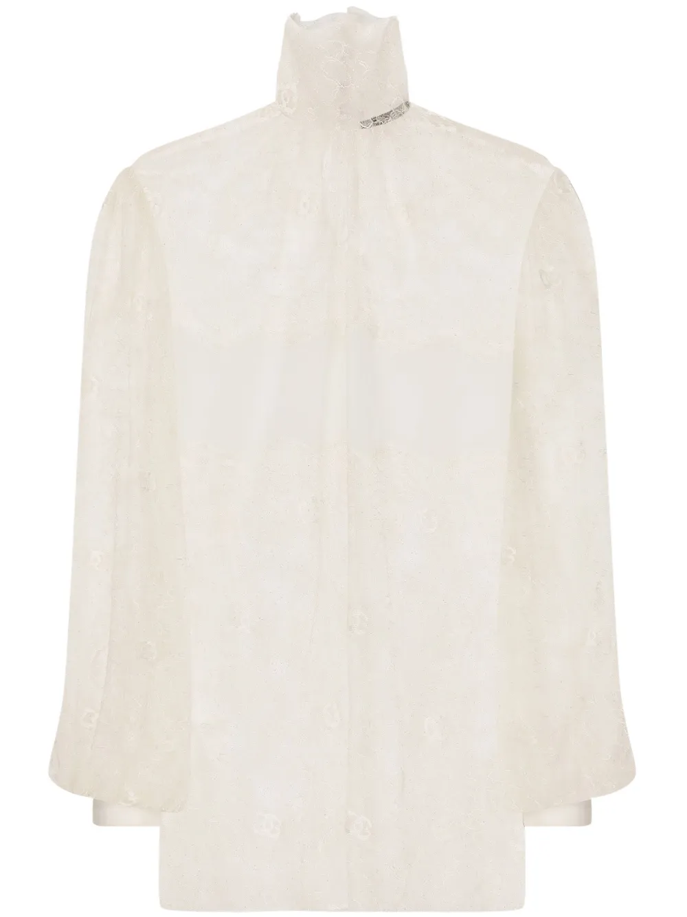 Dolce & Gabbana Blusa gola alta com renda translúcida | Branco | Image 1