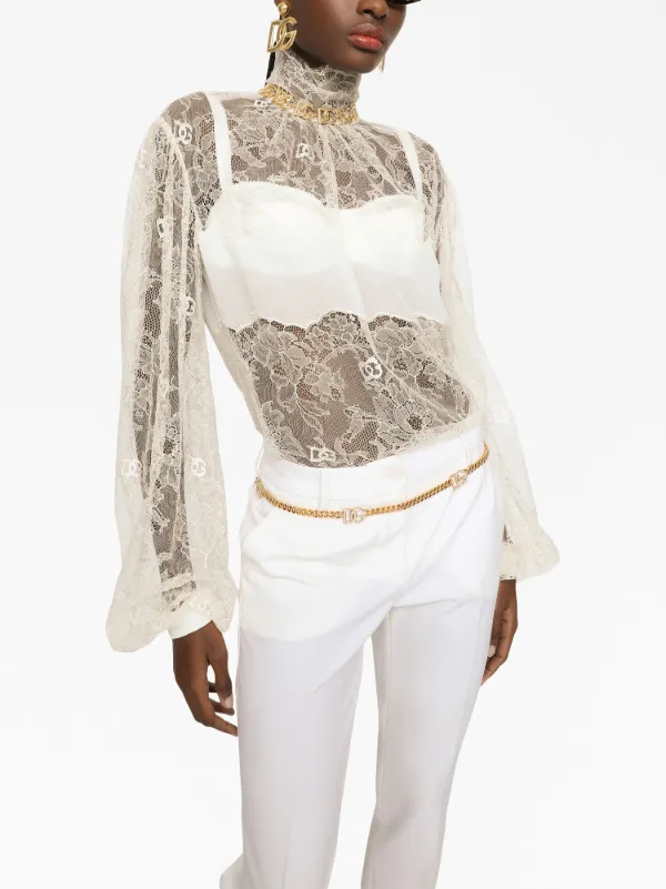 Dolce Gabbana sheer lace high neck Bouse Farfetch