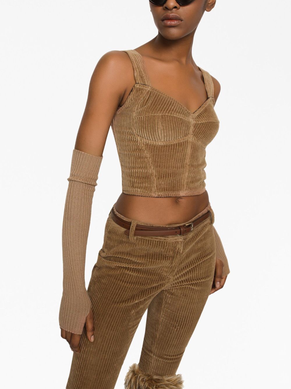 Shop Dolce & Gabbana Bustier-style Corduroy Top In Brown