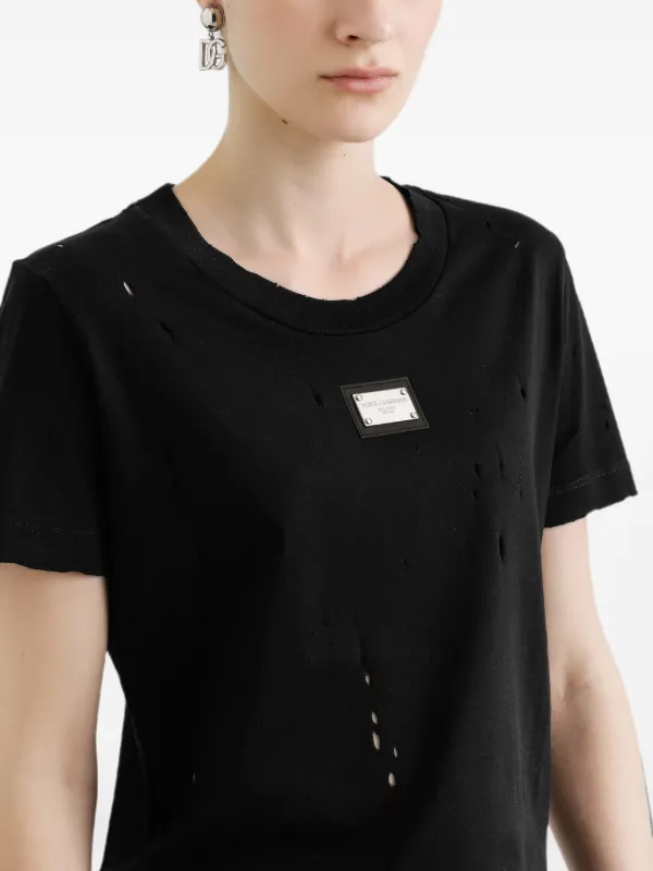 Dolce & Gabbana Camiseta Com Placa De Logo | Preto | FARFETCH BR