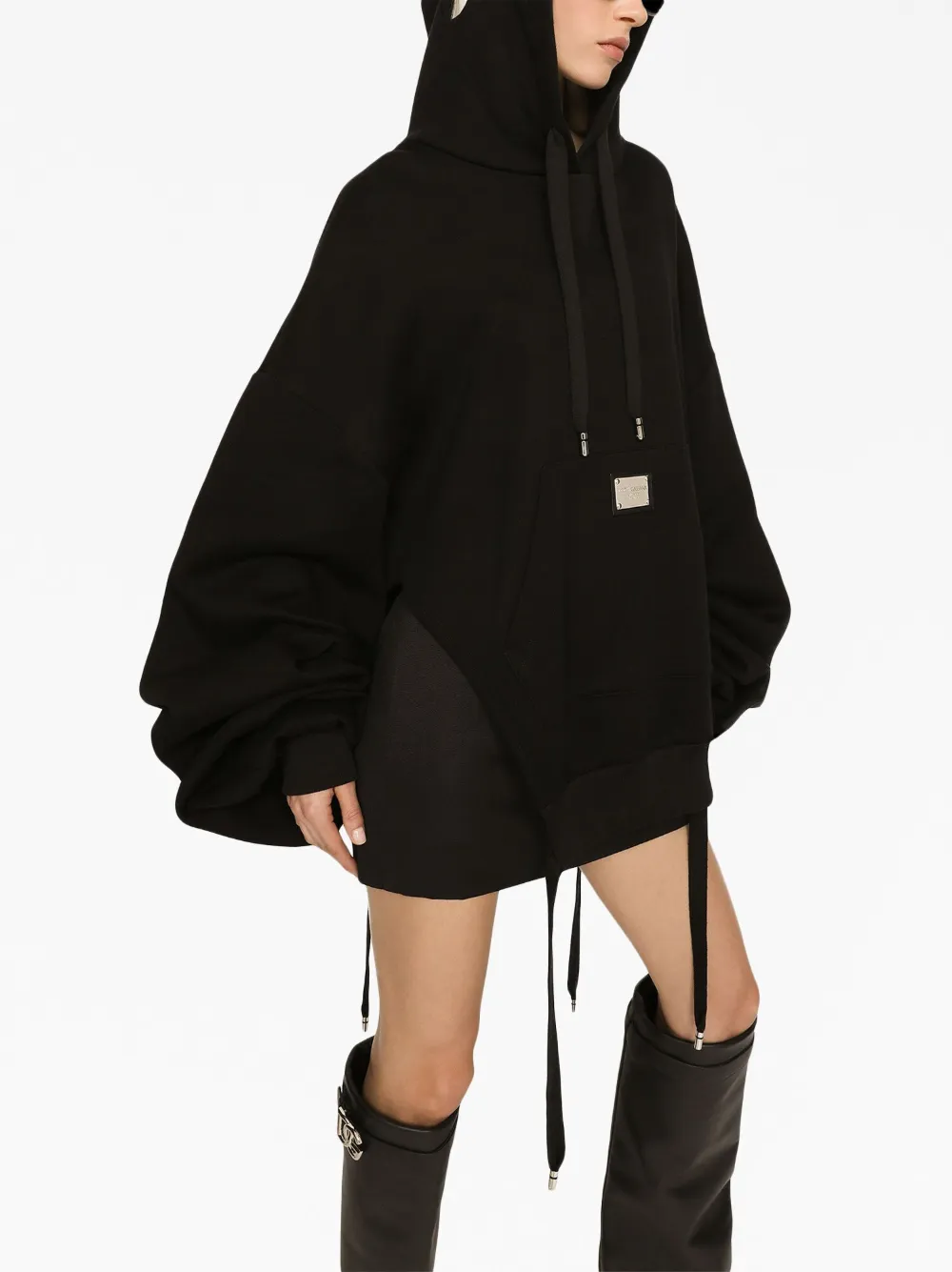 Dolce & Gabbana Logo-plaque Oversized Jersey Hoodie In Black