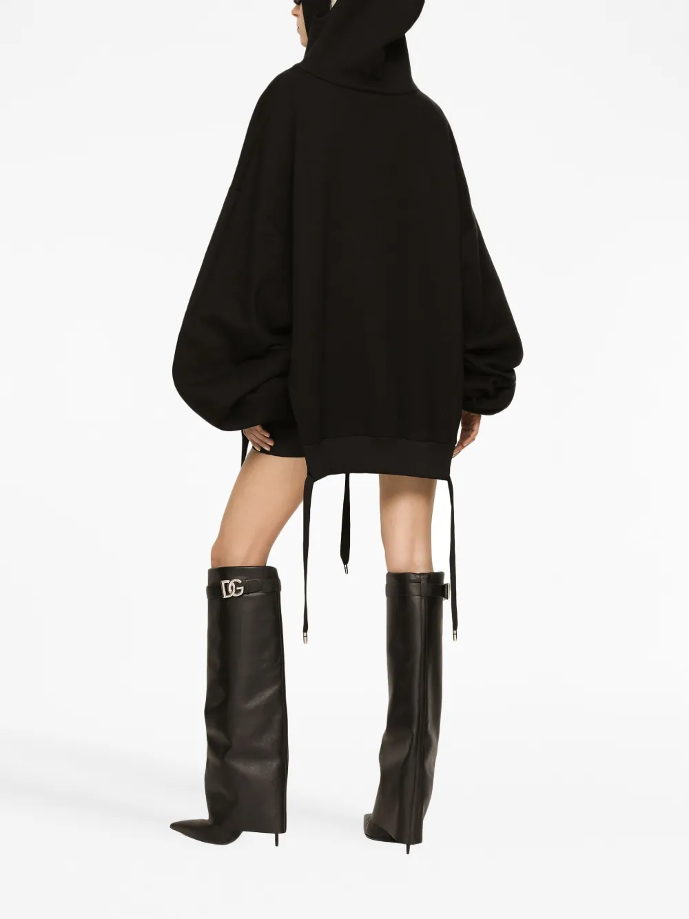 Dolce & Gabbana Logo-plaque Oversized Jersey Hoodie In Black