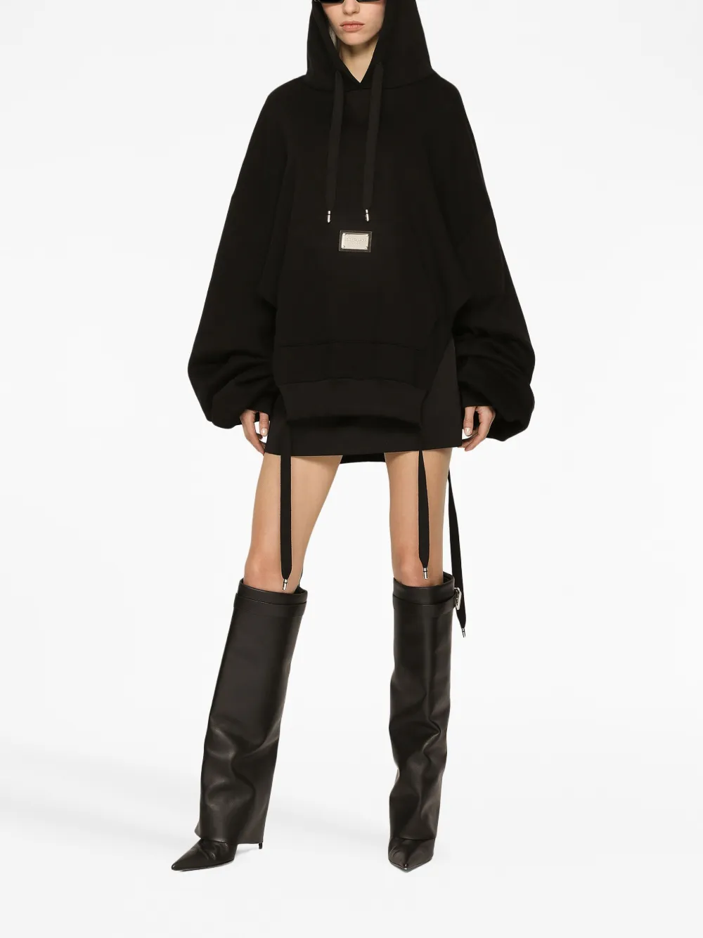 Dolce & Gabbana Logo-plaque Oversized Jersey Hoodie In Black