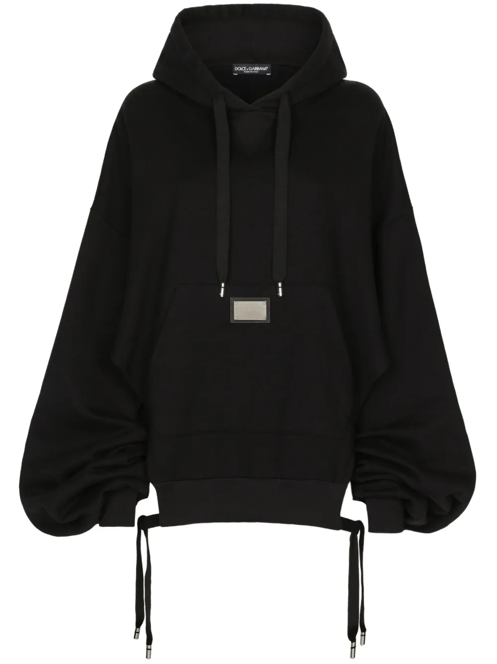 Dolce & Gabbana Logo-plaque Oversized Jersey Hoodie In Black