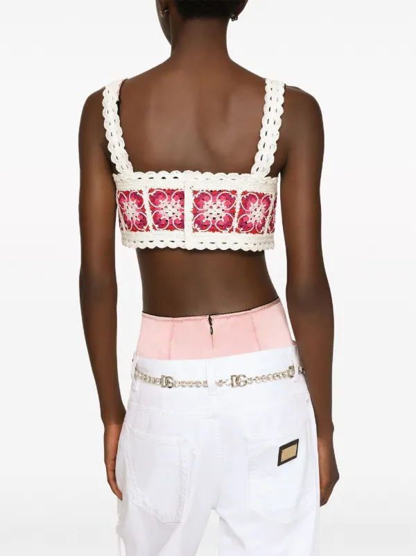 Dolce & Gabbana crochet-knit Panelled Cropped Top | Pink | FARFETCH