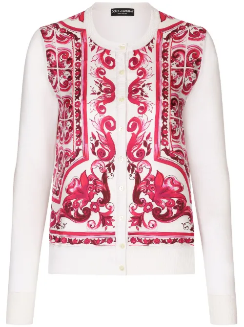 Cardigan en soie à imprimé Majolica - Dolce & Gabbana - Modalova