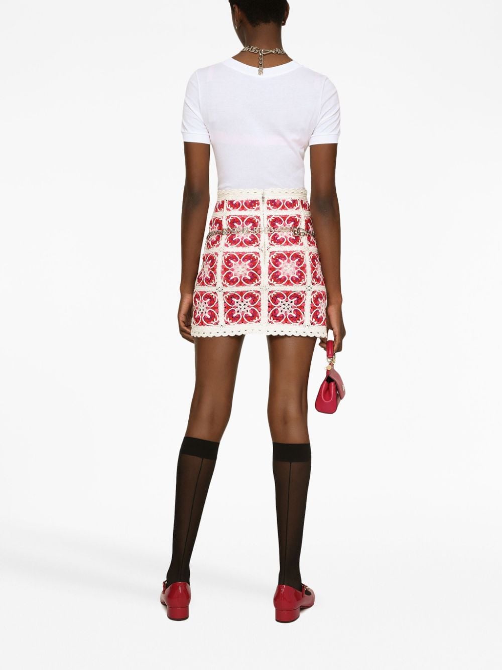 Shop Dolce & Gabbana Majolica-print Crochet Miniskirt In White