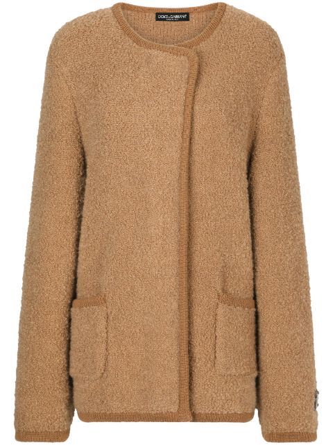 Dolce & Gabbana logo-plaque off-centre knitted coat