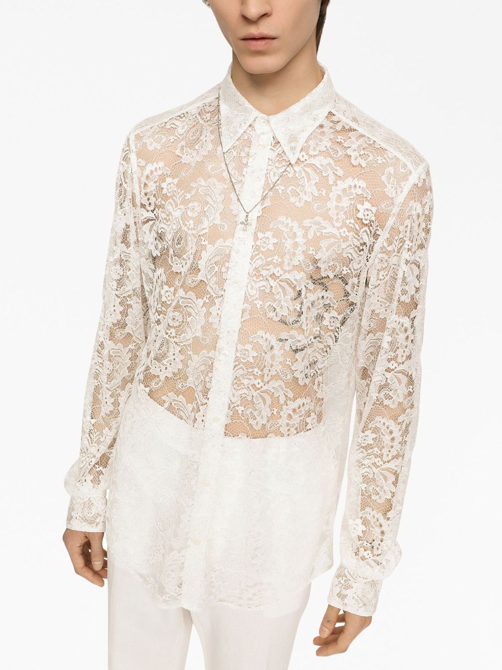 Shop Dolce & Gabbana Sheer-coverage Lace Shirt In White