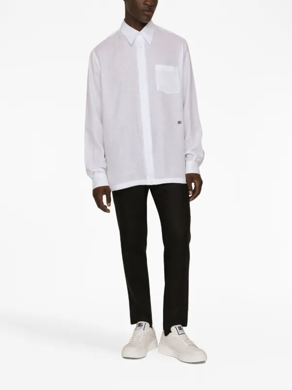 Dolce & Gabbana long-sleeved button-up Linen Shirt | White | FARFETCH