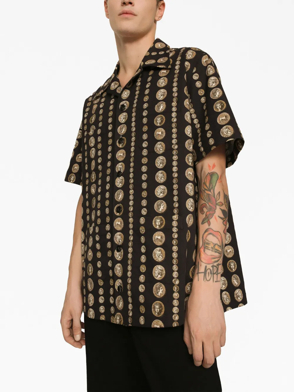 Shop Dolce & Gabbana Coin-print Stretch-cotton Shirt In Black