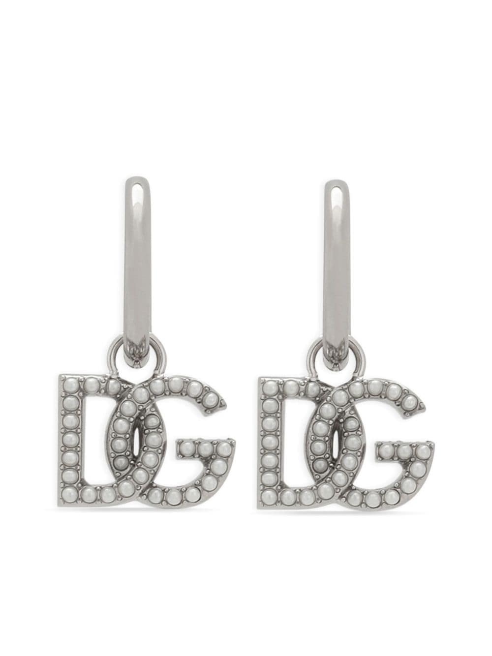 Dolce & Gabbana Logo-plaque Drop Earrings In Grey