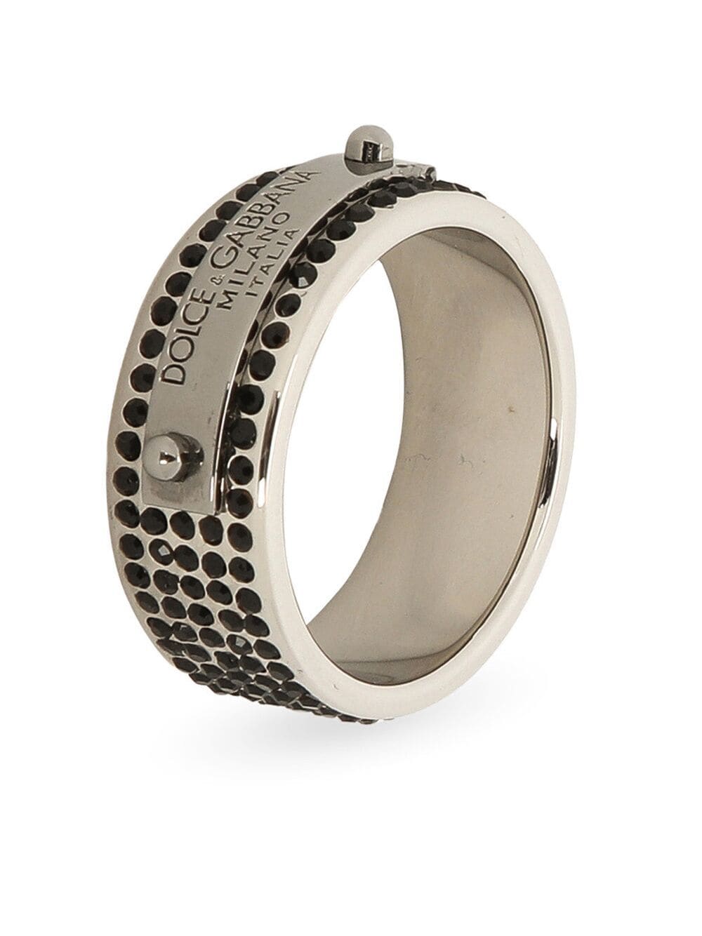 Shop Dolce & Gabbana Logo-engraved Crystal-embellished Ring In Silver