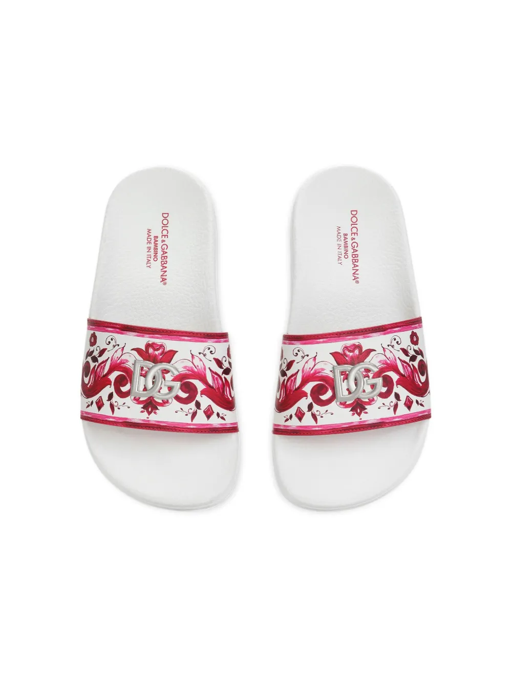 Dolce & Gabbana Majolica-print Logo-plaque Slides In Multicolour