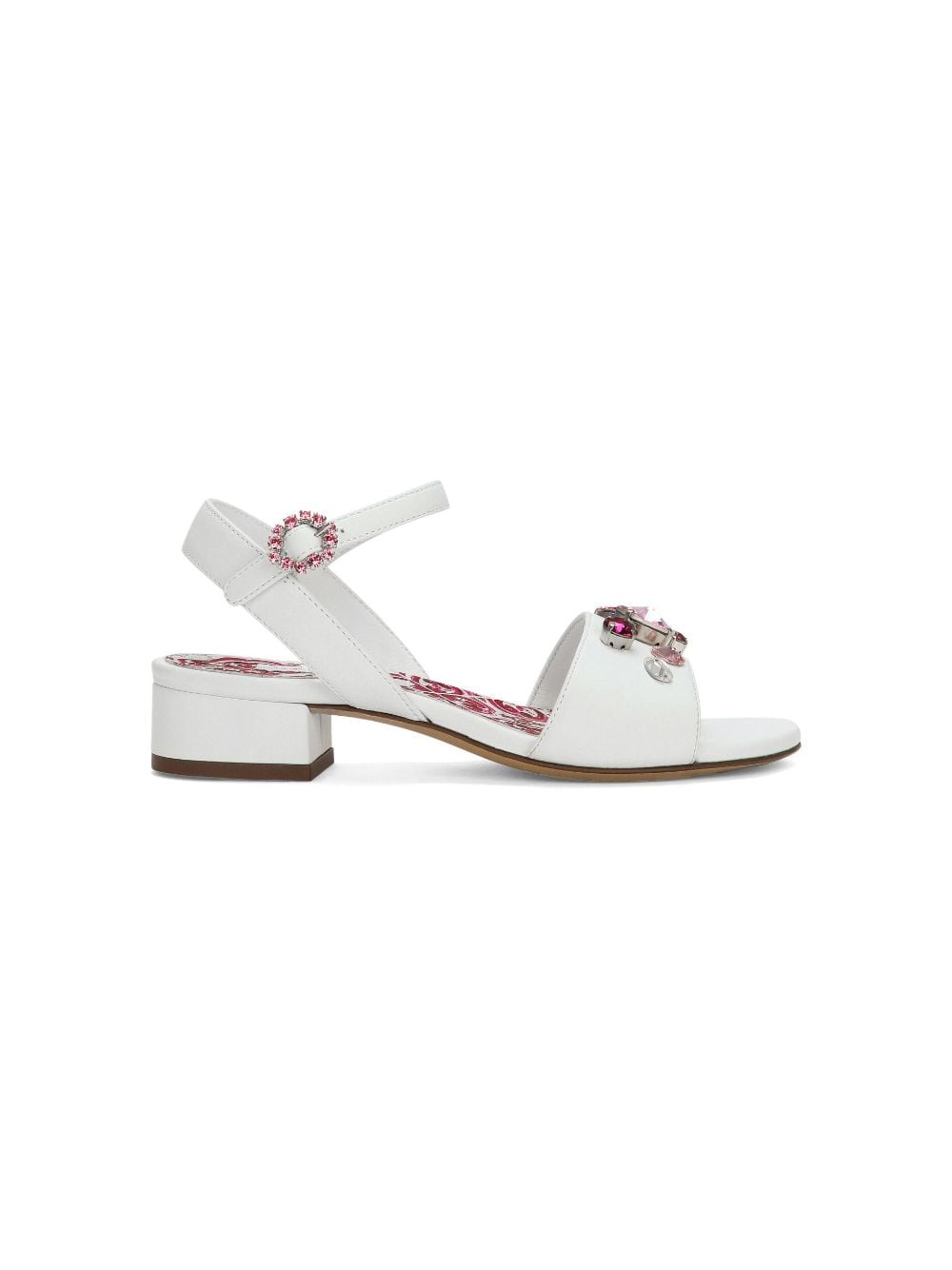 Dolce & Gabbana Kids' Crystal-embellished Leather Sandals In White