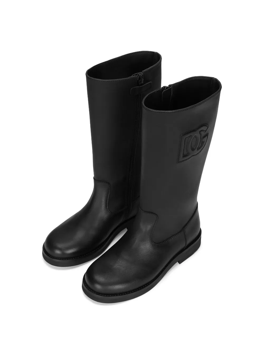 Shop Dolce & Gabbana Logo-embossed Leather Wellies In Black