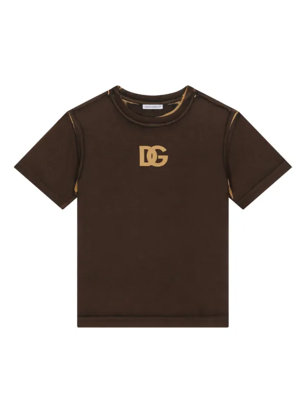 Dolce Gabbana Kids logo print cotton T shirt kids Cotton 10 Brown