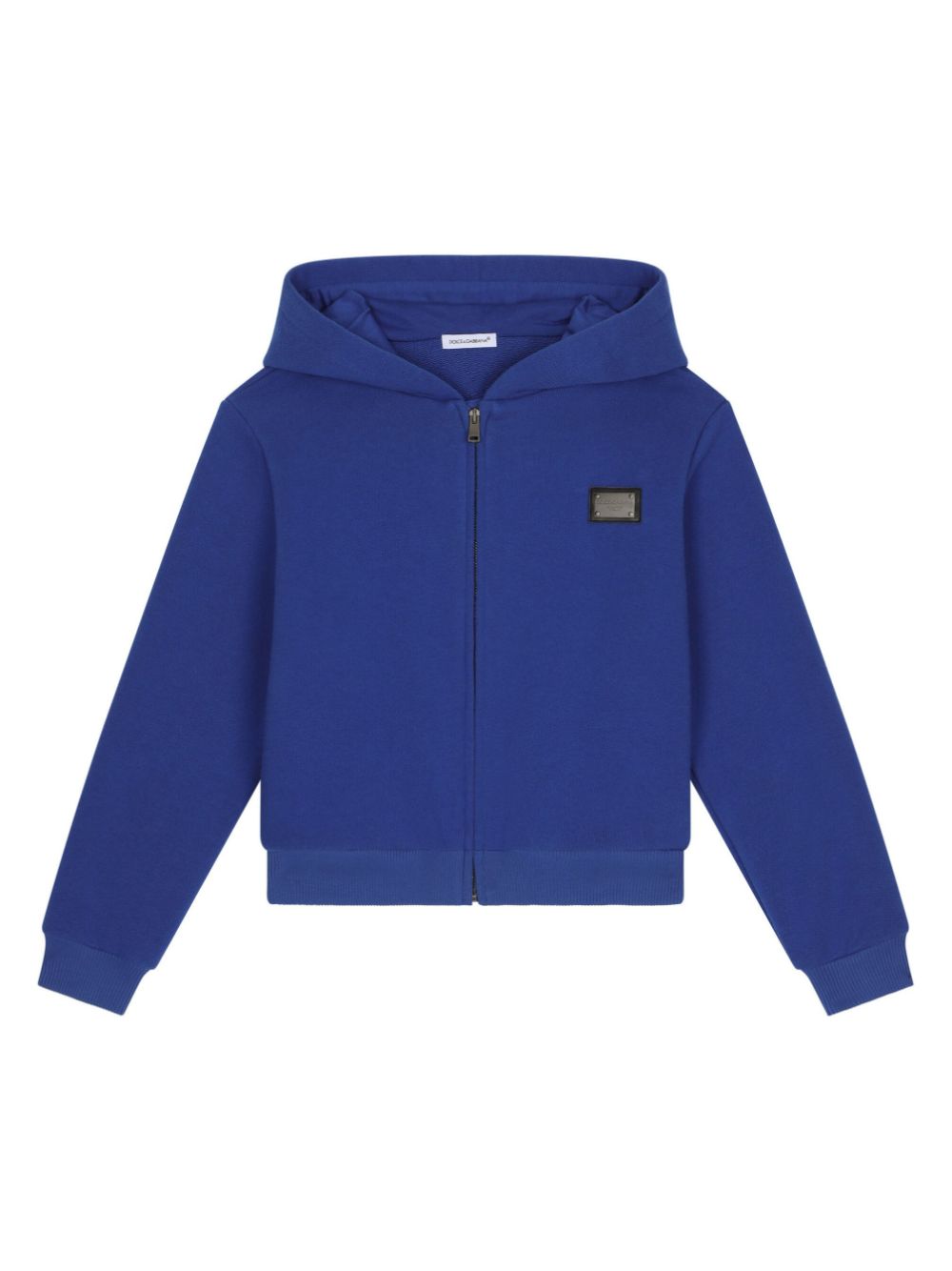 Dolce & Gabbana Kids logo-plaque zip-up cotton hoodie - Blue