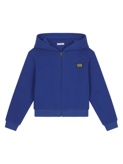 Dolce & Gabbana Kids logo-plaque zip-up cotton hoodie