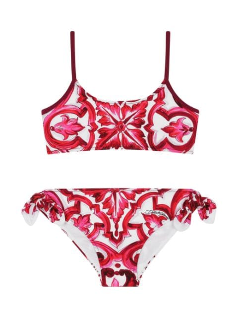 Dolce & Gabbana Kids Majolica-print spaghetti-straps bikini