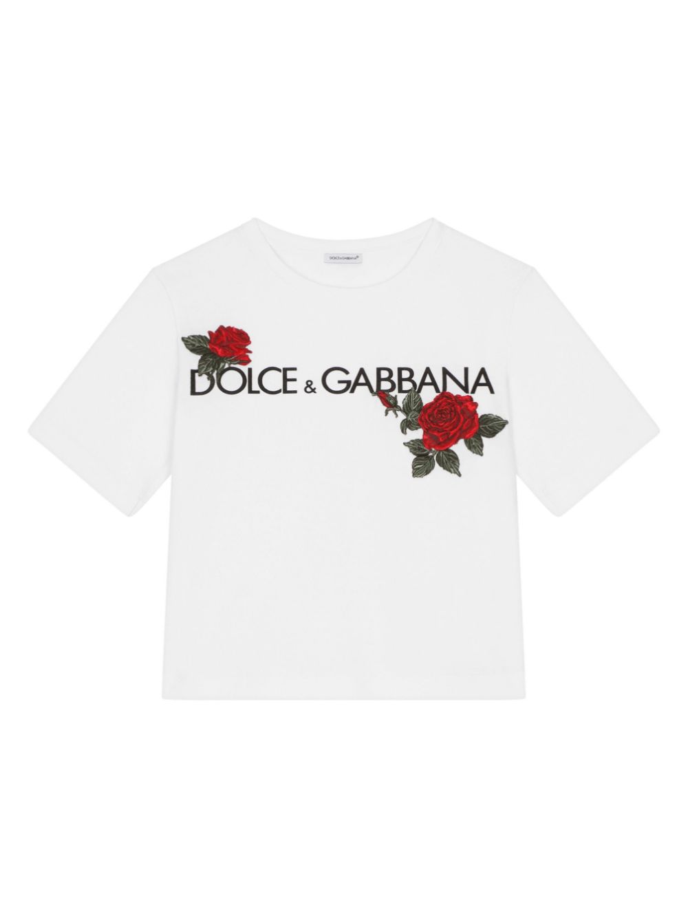 Dolce & Gabbana Kids logo rose print T-shirt - White