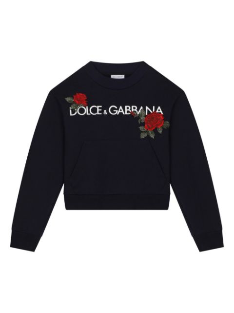 Dolce & Gabbana Kids rose-embroidered cotton sweatshirt