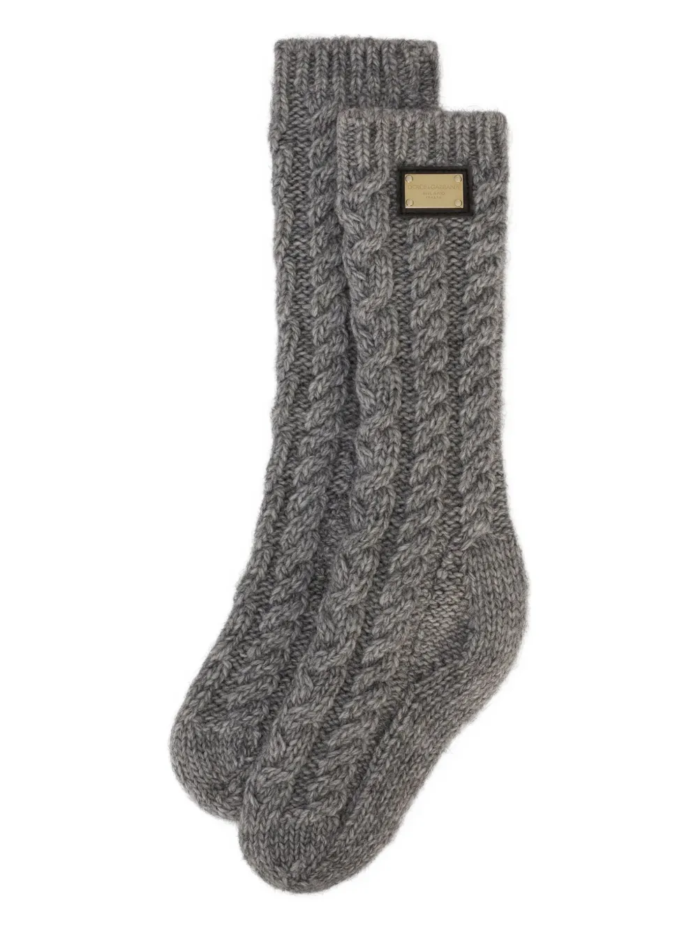 Dolce & Gabbana Kids' Cable-knit Logo-plaque Socks In Gray