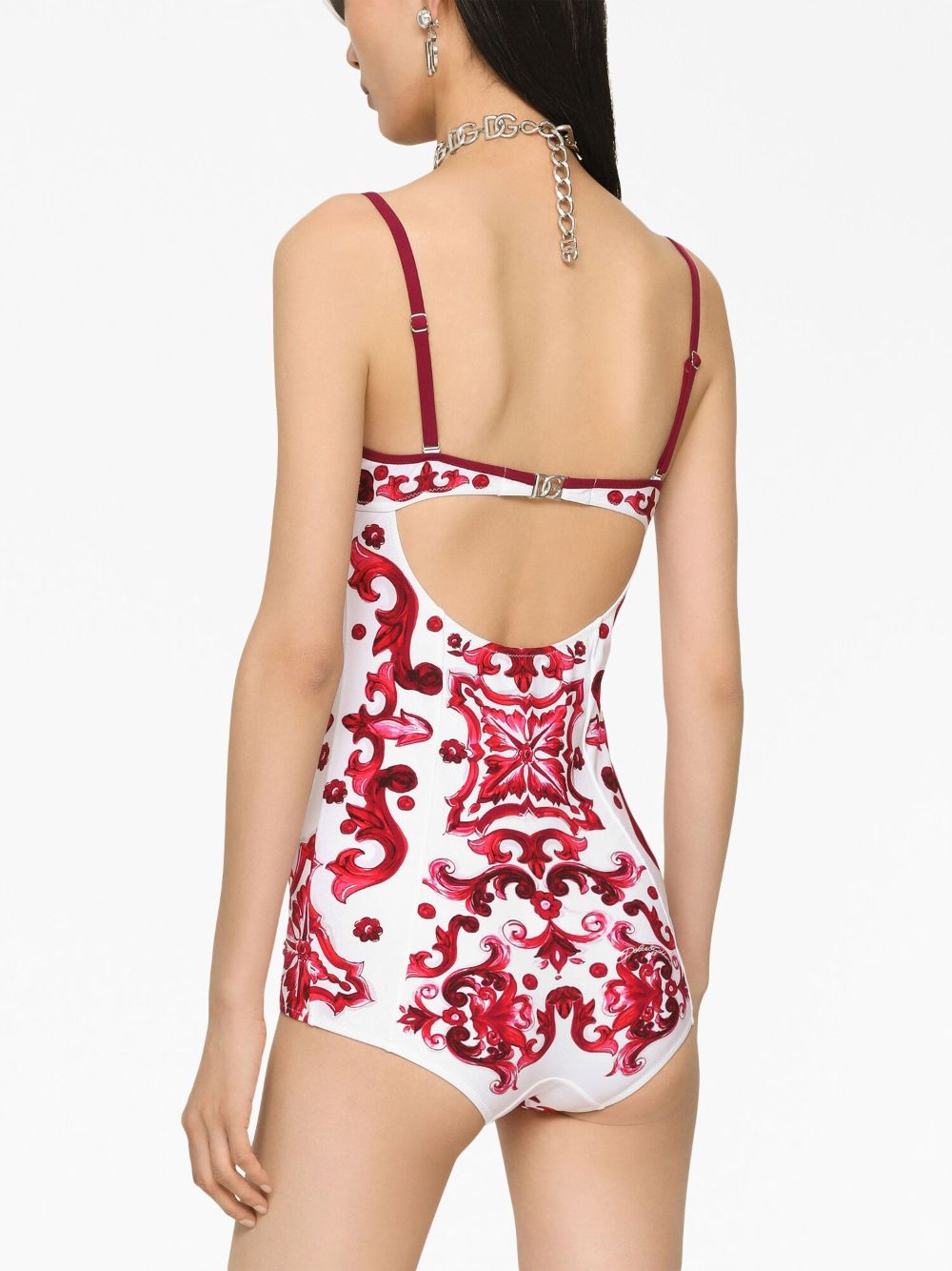 Shop Dolce & Gabbana Maiolica-print One-piece Swimsuit In White