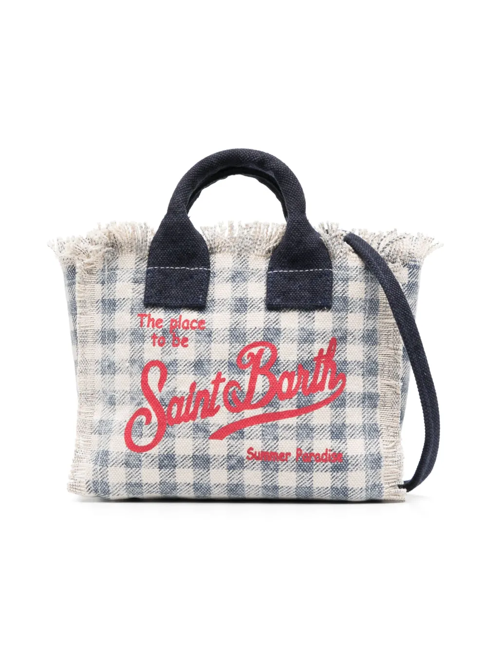 Mc2 Saint Barth Kids' Logo-print Checked Beach Bag In Blue