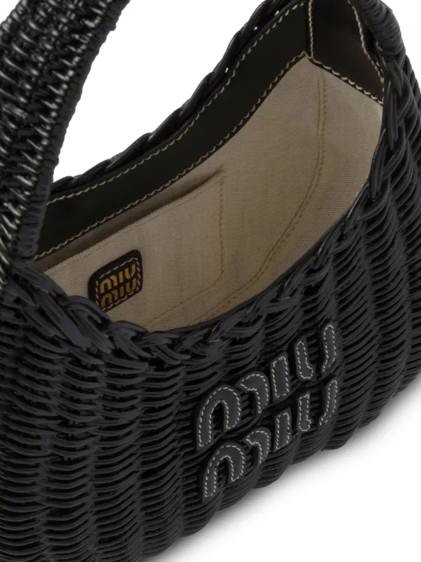Miu Miu Mini Wander Wicker Shoulder Bag | Black | FARFETCH