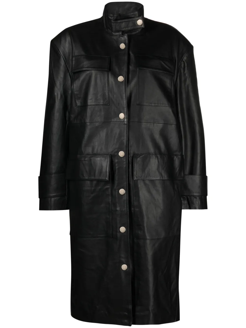 REMAIN funnelneck Leather Coat Farfetch