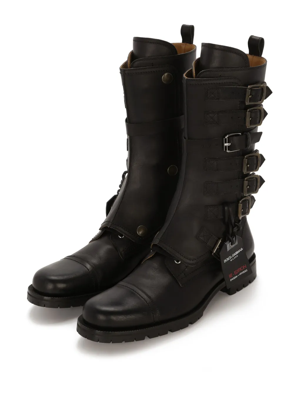 Shop Dolce & Gabbana Re-edition Buckled Boots In Black