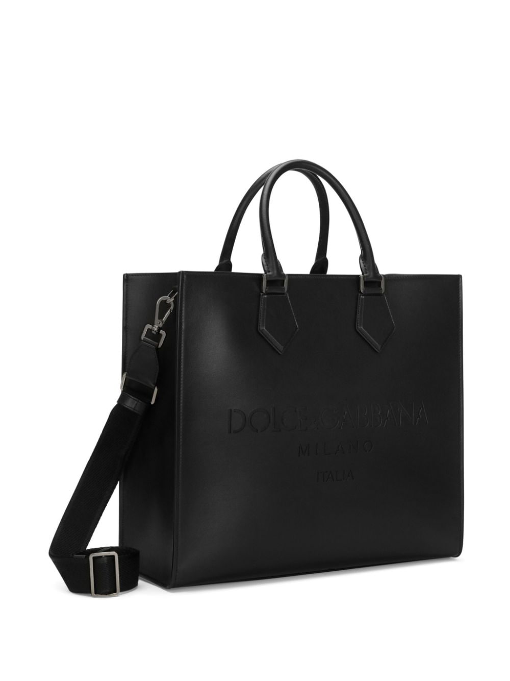 Shop Dolce & Gabbana Logo-debossed Leather Tote Bag In Black